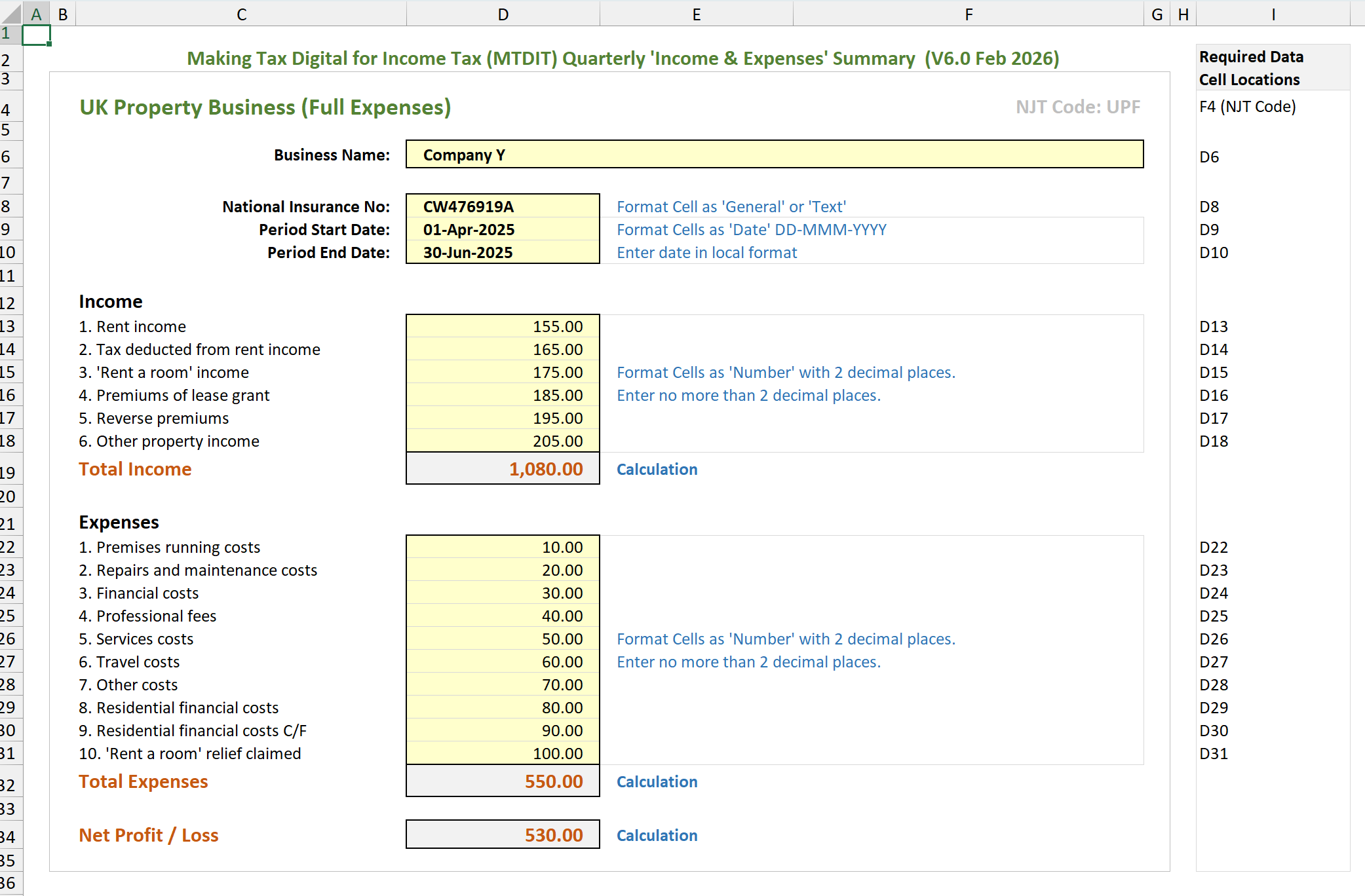 MTD Excel Import Example 1
